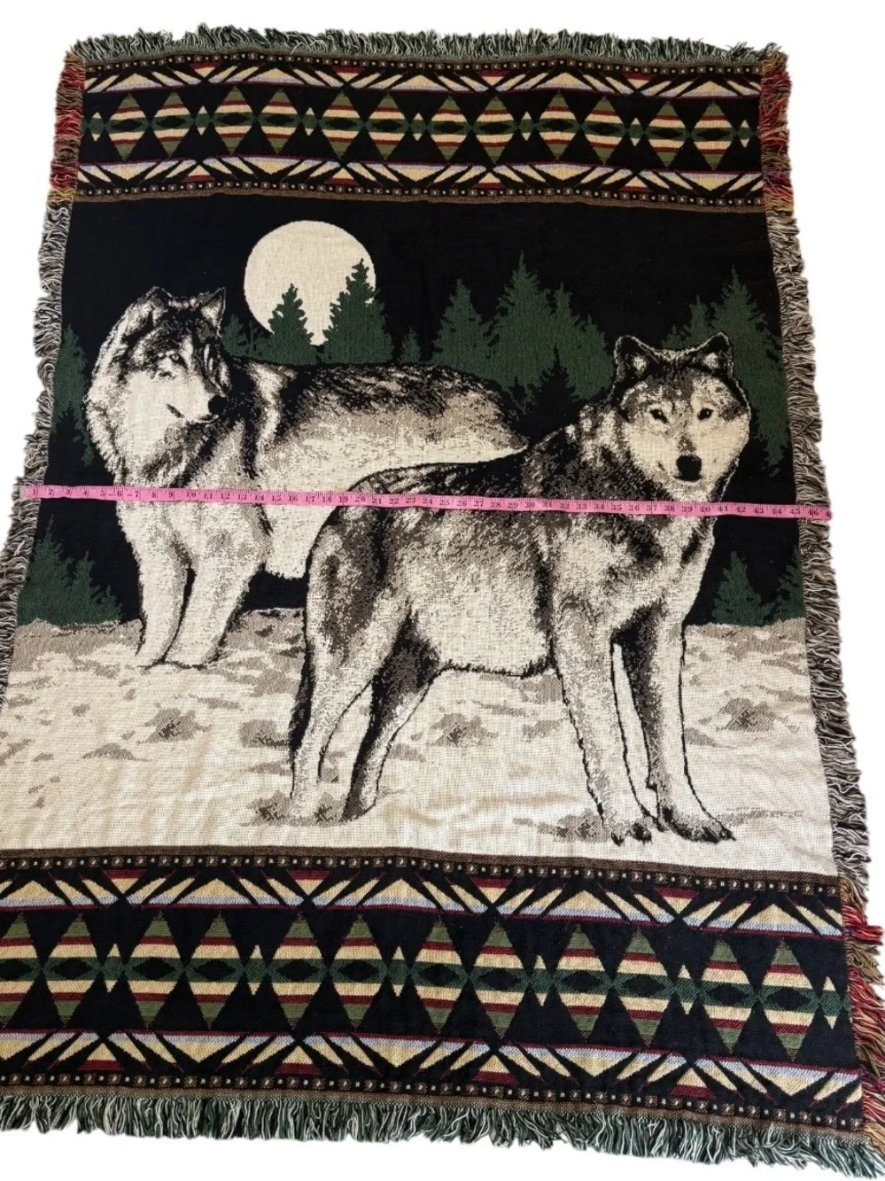 Vintage Woven Tapestry Throw Blanket 2 Gray Wolves Wolf Wall Hanging 46x70